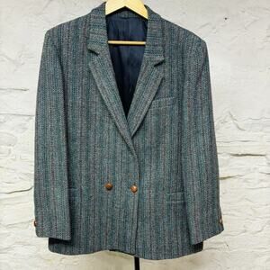 Talbots Harris Tweed Herringbone Jacket Wool Blazer Sport Coat Multicolor Stripe